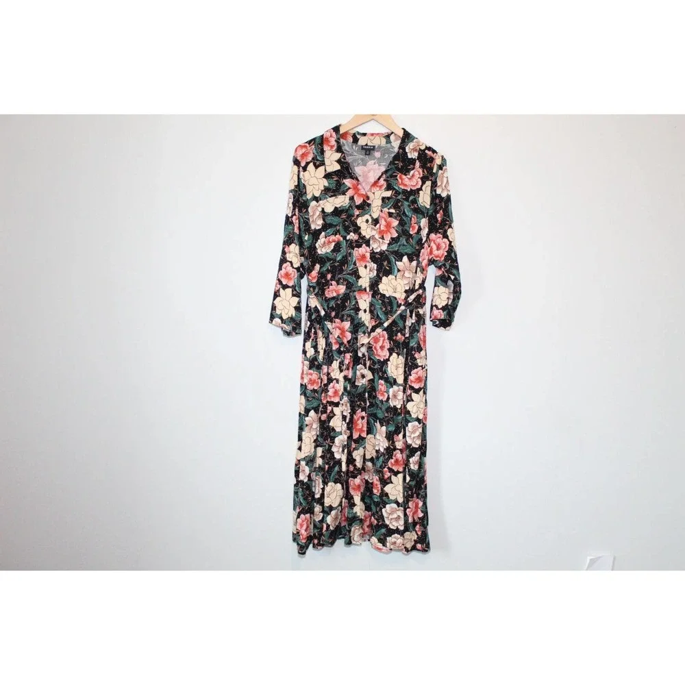 Torrid Floral Button Midi Challis Shirt Dress Black Plus Size 3 3X H14301 - Picture 2 of 16